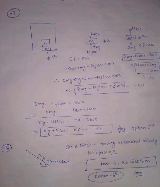 27 Anboy bhbox ba am ил poing Nfloor b Ef=ma -ma Lamba {f=ma ang (2 mg -Nbox=2ma Nbox tmg - Nfloor . ang ting-ama-Nfloor=ma S
