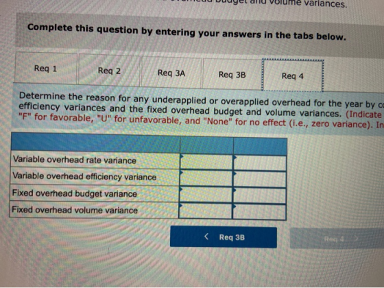 u Duugel dilu volume variances. Complete this question by entering your answers in the tabs below. Req 1 Req 2 Req ЗА Req 3B