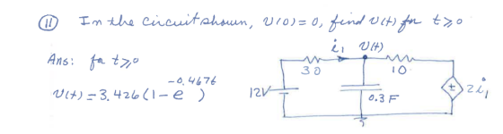 fend fn tyo Uit) Im he Cncuitahsuun, UI0)= 0, Ans: ft70 30 -04676 + 0.3 F VIt)3. 42 (1- e )