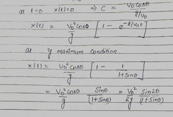 Vo Coso x lt)-0 = at t-o -/vot 2 at 4 maximum Condition x lt)- 2 Vo Coso 7 1t Sine Sino 2 = Sin20 1+Sine) tSine)