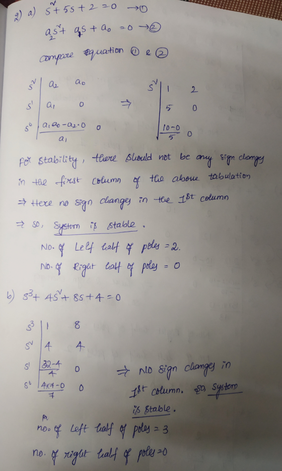 ) a) 5455+2 20 ast as tao zo compare equation De 2 Š I as ao šli a so acao-az-o o 1000 o stability, there should not be any s