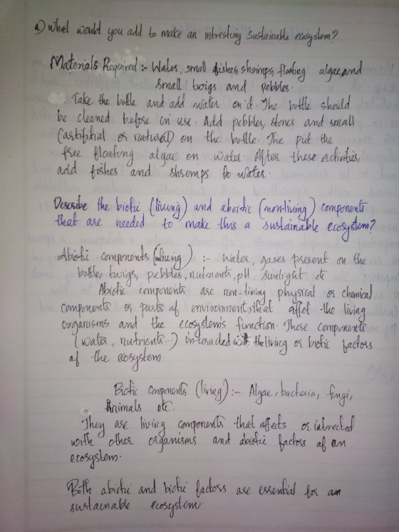 whel would you add to make an ihvesleng sustainable ecosystem? Matonals Required :- Wales, small dishes, shaimps fronting alg