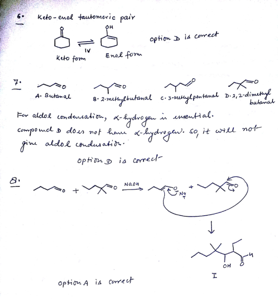 6.Keto emol tautomeric paiv > a comrect option Keto fom A. Butanal bukanal c.3- bahamal Naon す