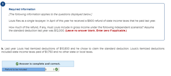 Required Information [The following Information applies to the questions displayed below.) Louis files as a single taxpayer.