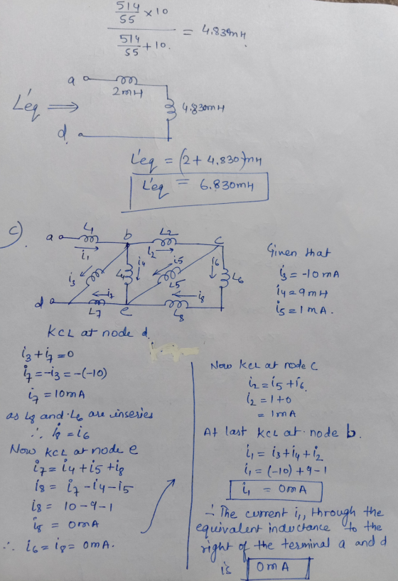 519 χιο 55 4,83mH 574 55 +10. 2mH Leg 4.8300H leq = (2+4,830 mm Leq 6.830mh b a ☺ m Ginen that z = -loma 1429 mH is alma. -