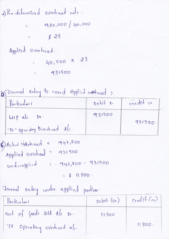 o,000 $ 23 lred Oves hea 40,500 X 3 31500 Debit WiP alc i R3 5 00 2 ,800 Applied Dvaha」 931 500 4 2,goo315oo lI 300 unapplied