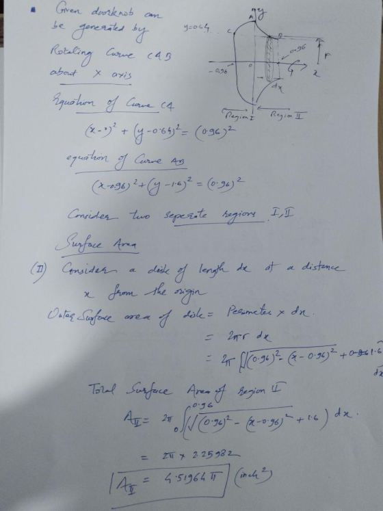 y=064 0.96 0.26 - - - - - Region I Given doorknob can be generated by Rotaling Carme (4B about x axis Equation of Cune (4 Reg