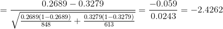 0.2689 -0.3279 *0.2689(1.0.2689), 0.327911-0.3279} 818 -0.059 0.0243 = -2.4262 0.26B\1 十 613