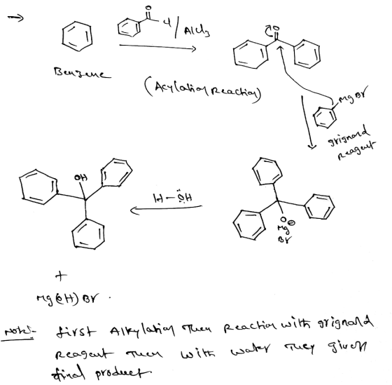 Benzene Acylation Reaction) _mgor I grignard Reagent Hroh mg&H) BY Nok! first Alkylatiay Then Reagant then with find product