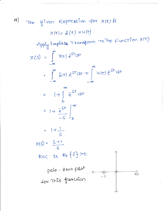d) X(t) &(t) +t) Apply Laplac Tranosn -to The Function Xit) pole-zero PLot