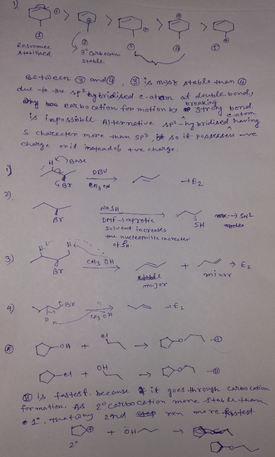 ) > > Resonanee @ Stabile 3° Carb ocation stable breakinge bond. CC-4 or spt -hybridised haring Between ① and ② is most stabl