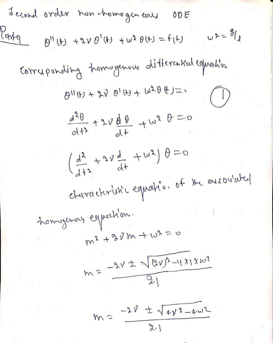 tws o=0 ODE Lecond order non-homogeneous Pantan sito 01 (4) + 9V OCH + WA 0 (t) = f(t) w2a corruponding homogenous different