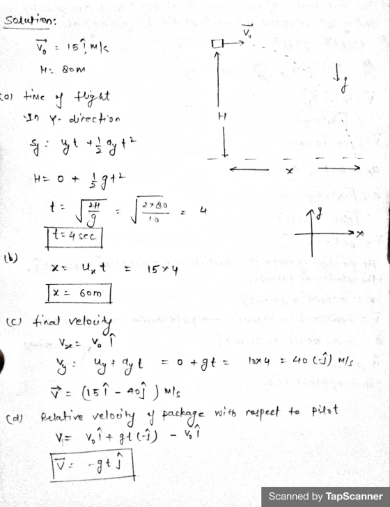 Solution: To = 15 ml HE8om Gal time of flight In y direction so yt + 2 ayt? X H- 0 + & gt² . g 4 b) Uut 1574 60m (c) final re