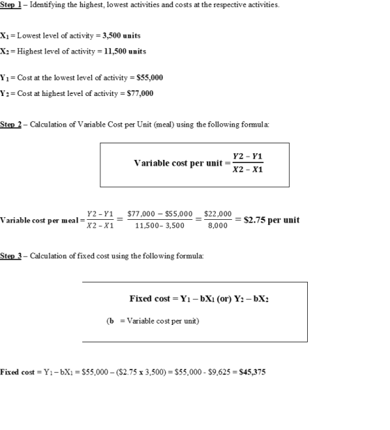 Step 1 - Identifying the highest, lowest activities and costs at the respective activities. X1 = Lowest level of activity = 3