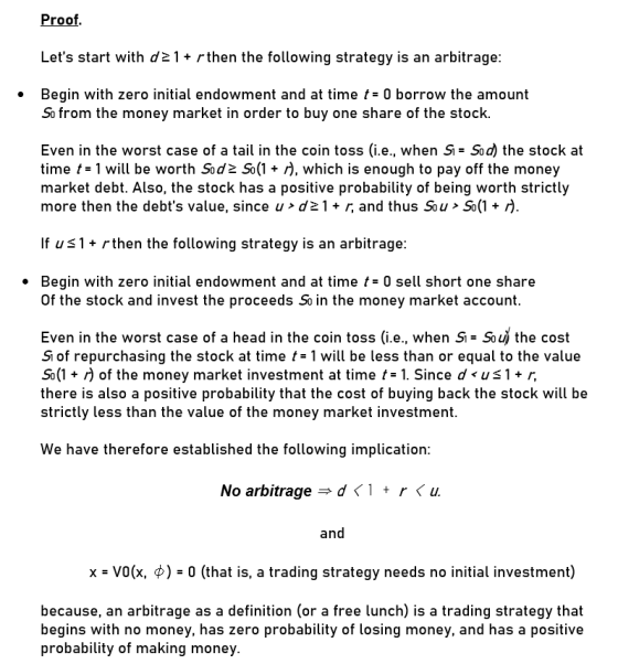 Proof. Lets start with d21+ r then the following strategy is an arbitrage: Begin with zero initial endowment and at time t=