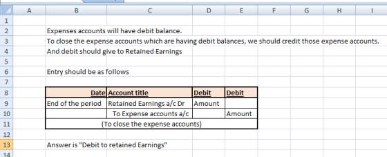 A B E F G H 1 2 3 Expenses accounts will have debit balance. To close the expense accounts which are having debit balances, w