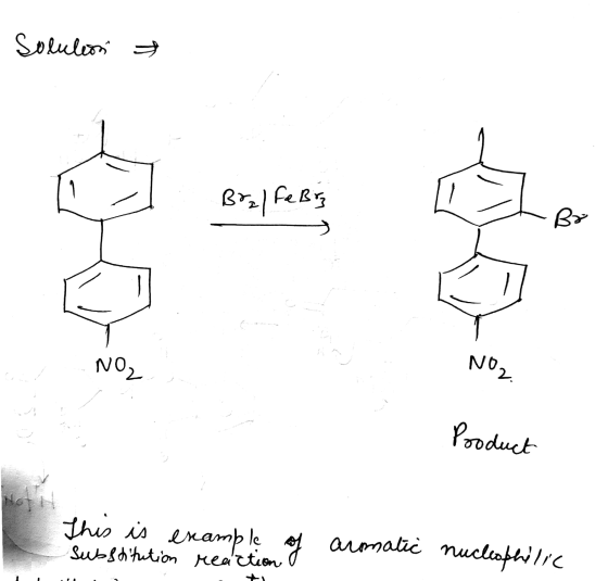 Solution → Brz/ FeBiz By NO2 NO2 Pooduct This is example armatic nucleophilic