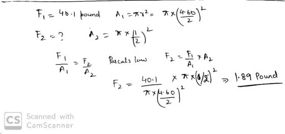 2 F, = 40.1 pound 1,388?*x(460) F2 = ? = **) 7 / 2 = 1 1 Pascals low F₂ = 1 + A2 F, = 40:1 x **(0/8) , 1.89 Pound Scanned wit