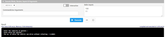 ✓ Execute Mode, Version, Inputs & Arguments GCC 9.1.0 Stdin Inputs Interactive Command Line Arguments 100 11 Execute ... G Re