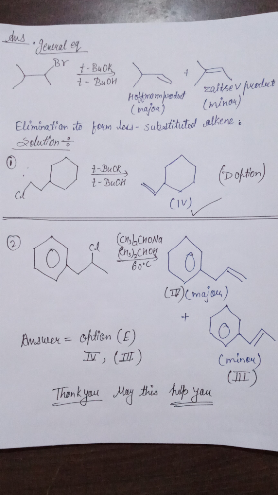 ens general eq Br t-Buok t-Buch . Hoffmann prodert (masons zaitsev puodset (minou) Elimination to foum dess- substituted cal