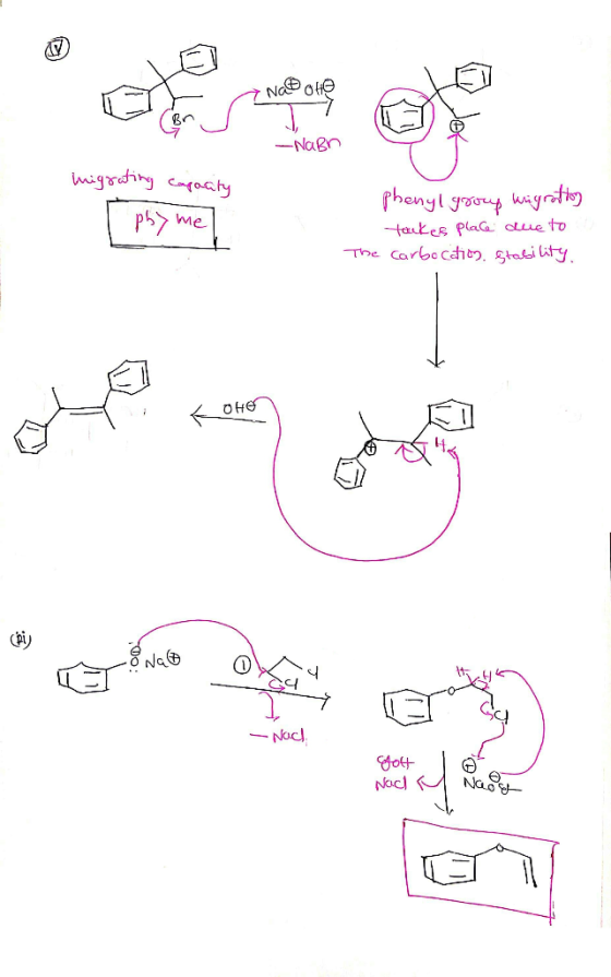 > NaD oHo -Nakn migrating capacity me Phenyl group wigratton tackes place due to The Carbocation. Stability 4 оне - Nocl got
