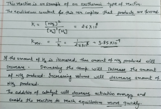 This reaction is an eramdole of an exothermic type of reacting. The equilibrium comtant for this man implies hat products are