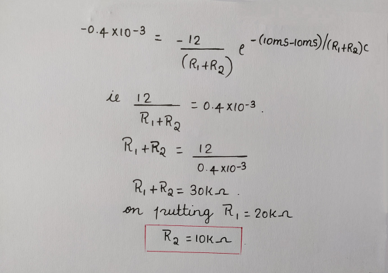 -0.4x10-33 - 12 - (roms-loms)/(R+R2) (R1+R2) il 12 E 0.4x10-3 Ritra R, +R2 12 0.4x10-3 R, + Ra=30kr. on trutting R, = 20kn Ra