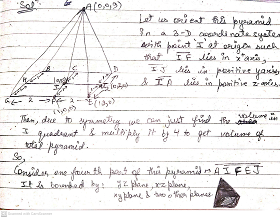 (pok with point point. I at B C اسیا GE 2 Sol (0,0,9) Let us orient this pyramid in a 3-D coordinate syster origen such that