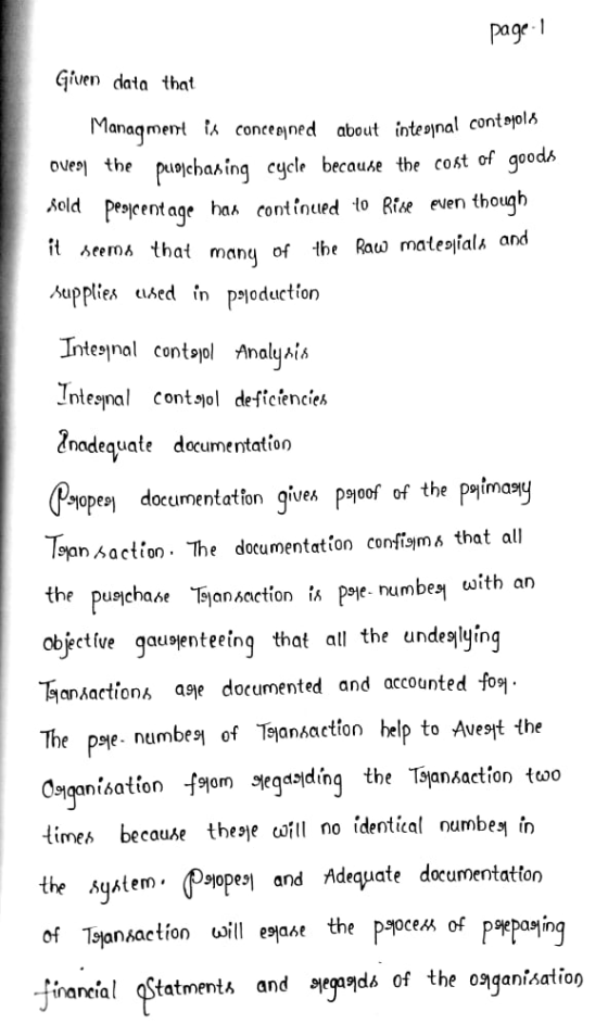 Page 1 Given data that Managment is conceaned about inteoinal contajolo oveel the puojchasing cycle because the cost of goods