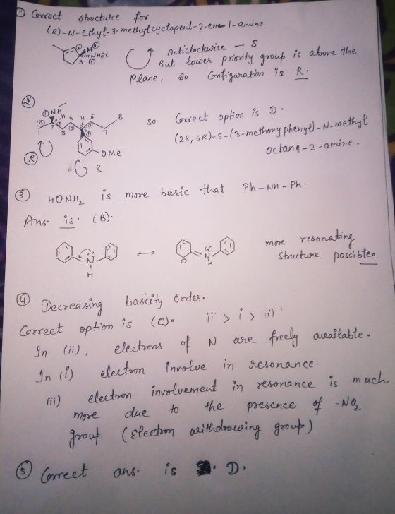 Correct structure for XINHEL (R)-N-ethyl-3-methyl cyclopent-2-ene l-amine munet Anticlockwise - S But lower priority group is