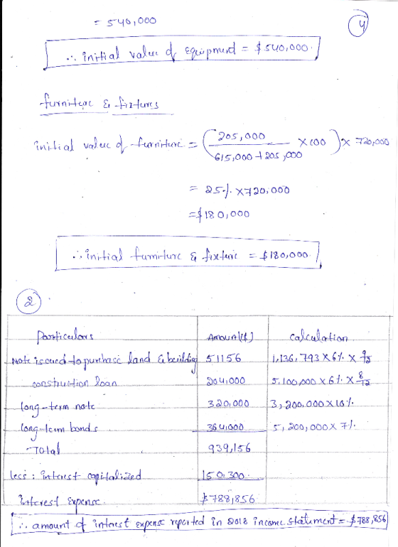 = 540,000 1 . initial valere de Equipment = $540,000 furniture & fixtures x 720,000 anitial vader d, ferritere.- (_205,000 x