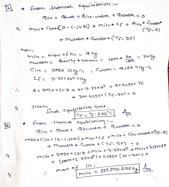 1 * from thermal equilibrium :- Qice & Sonett + Qice-water t. Qwator zo mice Cicero--148)} + mice * Lf + miceCwatert (16-0) E