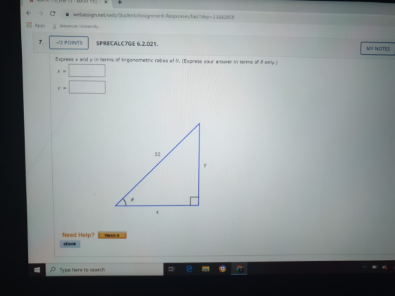 A MATH TU HW 13 - MATH 110, X + € C → Apps webassign.net/web/Student/Assignment-Responses/last?dep=23682859 American Universi