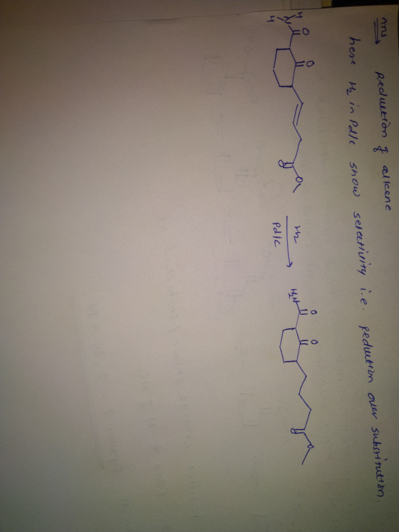 reduction of alkene Ang here substitution. over Reduction i.e. te in Pole H₂ in Pole show selectivity shows Poc