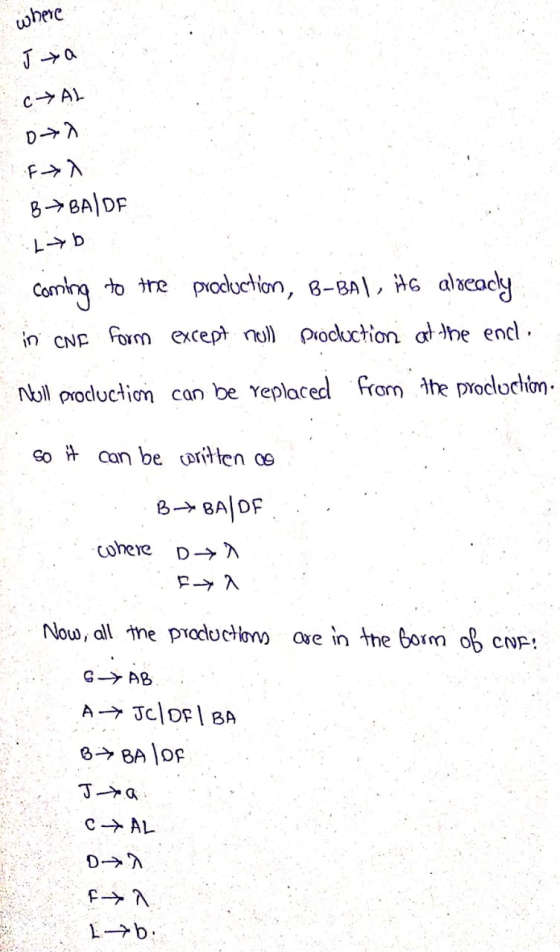 where Ja CAL 0 FAX 8~BAIDF L-D coming to the production, B-BAI, its already in CNF form except null production at the end. Ne