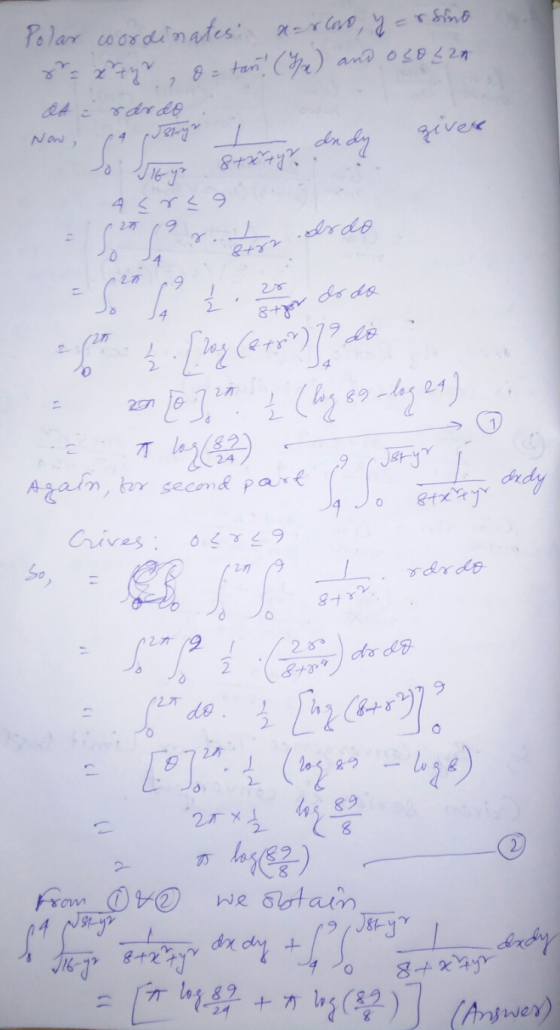 Polar coordinates: x-slost, y = rsino operty tan! (a) and oso{2n rdr do 14 styr / 2 at = Now, giver So 4 srca strage de dy So