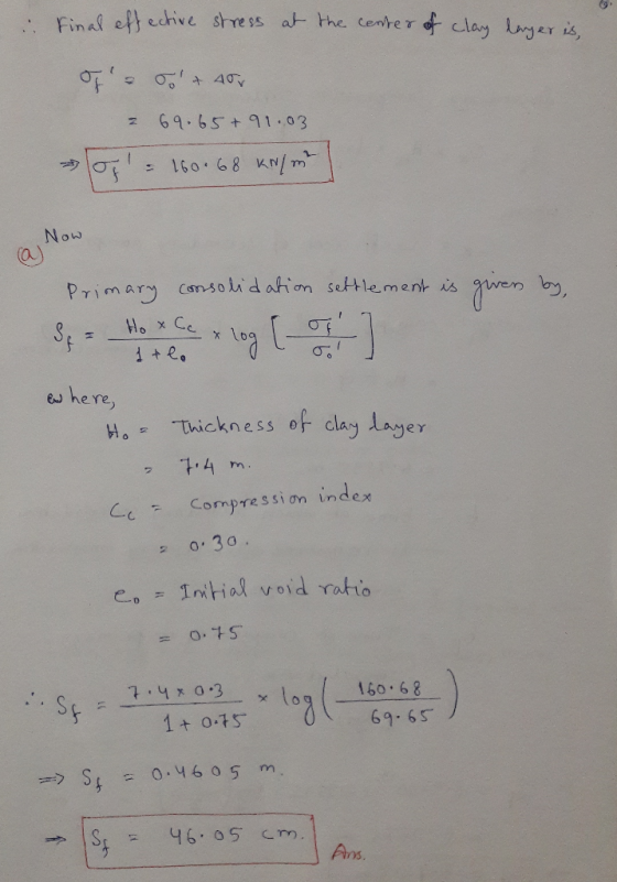 Find ef} edrive stress al- rhe cente γ 9.6S+1.03 Now a) Primary Csn-so bi d ation seltlement is awem by o: iR. ew he re M Dui
