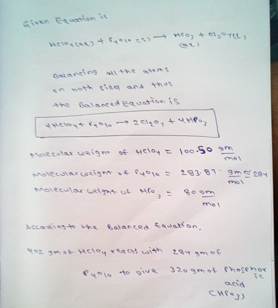 Given Eqvation is Galsnetng all he ste s both side, and th ve mol 3 eo - to give 326f hoseho