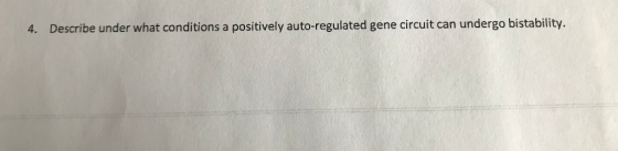 4. Describe under what conditions a positively auto-regulated gene circuit can undergo bistability.