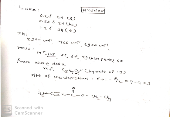 Answer HNMK : 4. 25 24 ca) 3:35 S 24 (bs) 1. 20 34 (t) Ik 300 mil 1745 m 2900 m mass : . mit=113 of, 68, zg (base peak), 40 f