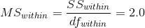 MS within = in S Surithin dfwithin - = 2.0