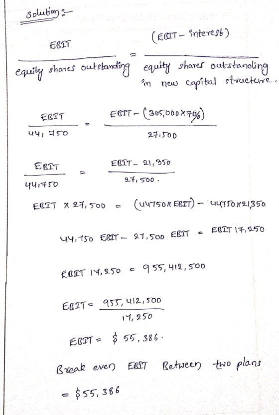 solustion EGIT ntevest) equity shares outstanding equity n new capital ctuve. EC1T 蚌,500 . 1.1, 250 ECTT55,8 Steak even EarT