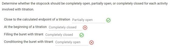 Determine whether the stopcock should be completely open, partially open, or completely closed for each activity involved wit