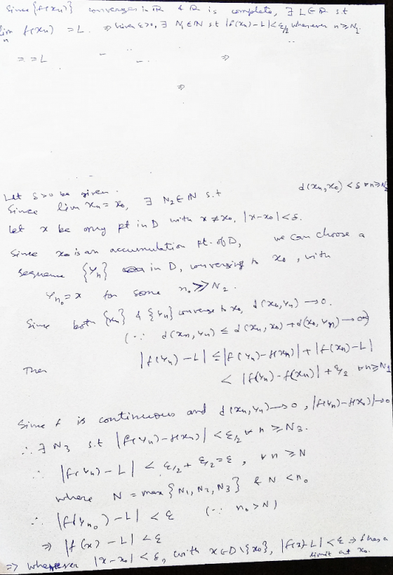 Since fexus} converses in R L. texn) ve E30, »hive {>o, & D is complete, FLER st 7 NEIN st 12 (xx) tk E whenever n>N. I NEIN