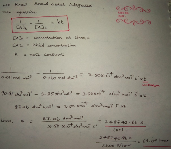 we know Seiond 3Yaad eguahon rats PAGE NO. DATE: [aJt ご concentration aヒǐne/ AJoinitial concantration 千 0-26o mel du3.soxiGt