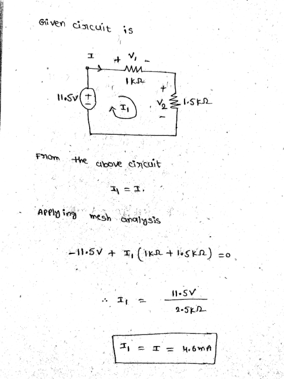 Given cincuit i:s t.Sv(ナ 소! FMom the abovedm cuit APh mesh analosis 一11.SV + (Ikath5kA) 20. I1.SV 2.5k2 12