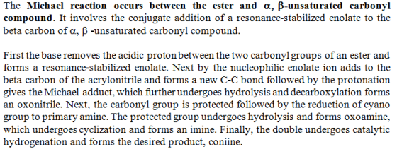 The Michael reaction occurs between the ester and α, β-unsaturated carbonyl compound. It involves the conjugate addition of a