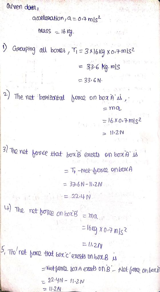 Quven data, acceleration, a=017 mis? mass = 161g. Gorcuping all booves, Ti = 3x1619 X0.7 mis? = 33.6 Kg. mis = 33.6 N 2) Th