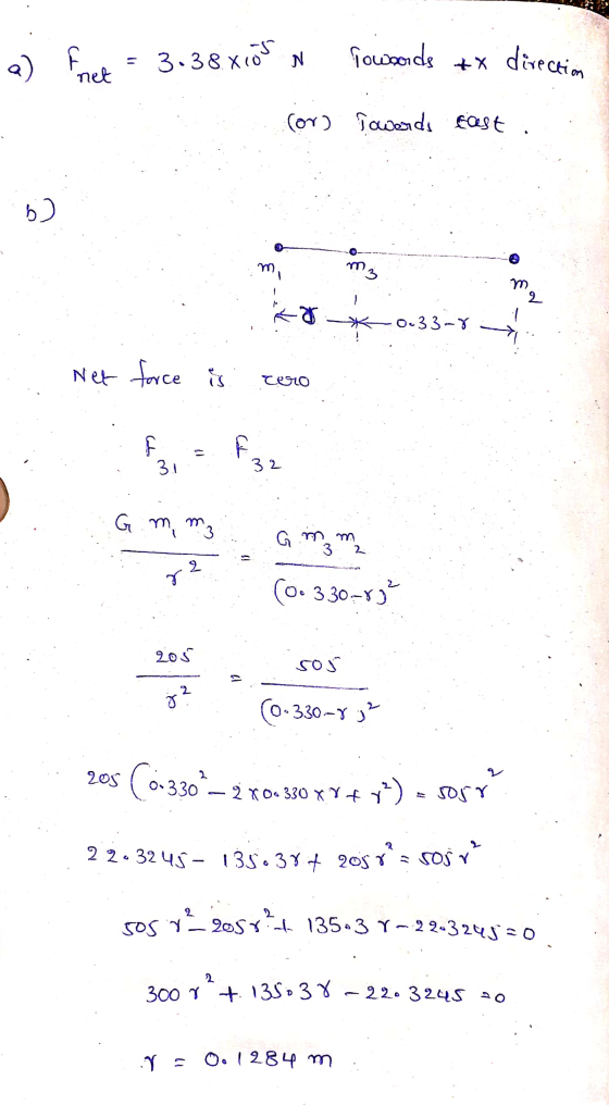 a) fret = 3.38×105 N Towards 4X direction (or) Towards cast b) m. m₂ m. 2 ko -0.33-8 Net force is Coro Cand F 17 31 32 G mm G