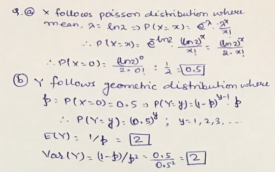 8.@ x folloos poisson distribution where mean, a= ena =>P(x=x)= Œ^. -.plx=x): ēme Unz) aize 2. 2! *. Plx=0); nz)° 0.5) 2.01